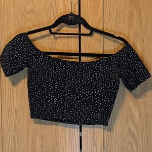 American Apparel Black Polka Dot Off-Shoulder Crop Top